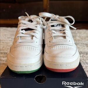Reebok Unisex  White Sneakers with Red & Green Outsole - Human Rights Now!